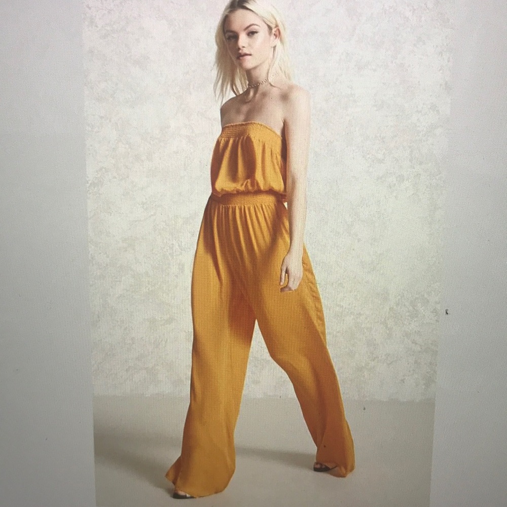 Smocked yellow jumpsuit